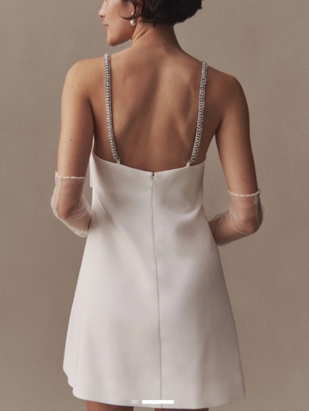 BHLDN White Rhinestone Pearl Strap Mini Dress Size XL Engagement Party Wedding